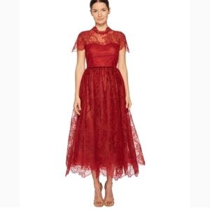 Marchesa Notte Short Sleeve Wired Lace Tea Length